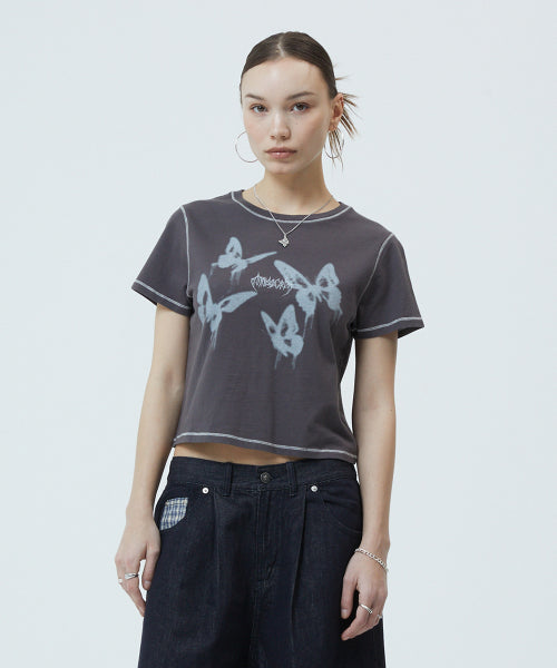 PIGMENT BUTTERFLY GOTH CROP TEE YELLOW - 3 COLORS CHARCOAL