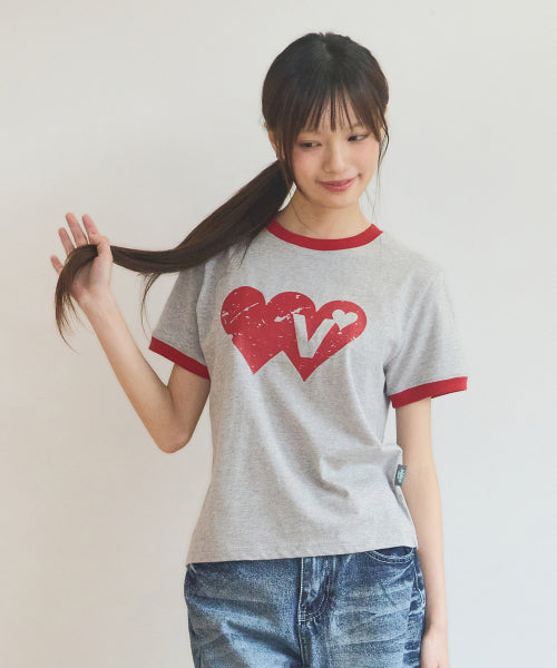 DOUBLE HEART RINGER TEE - 2 COLORS