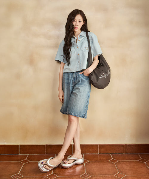 DENIM BERMUDA PANTS #GISELLE同款! - 2 COLORS BLUE