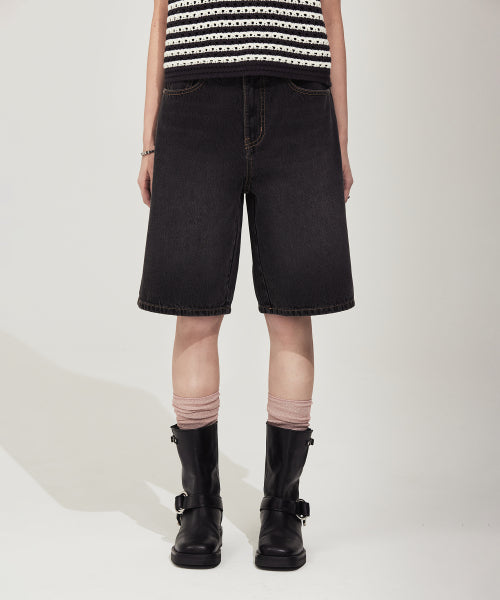 DENIM BERMUDA PANTS #GISELLE同款! - 2 COLORS BLACK