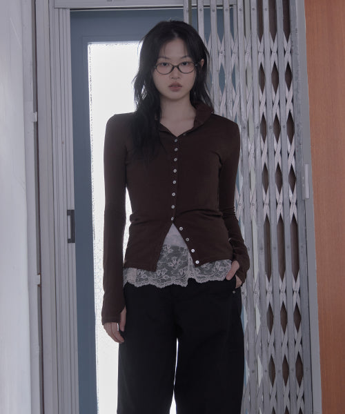 SHELL BUTTON HALF-NECK CARDIGAN - 3 COLORS