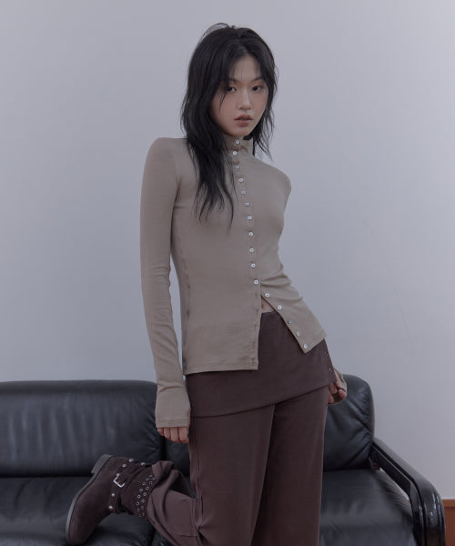SHELL BUTTON HALF-NECK CARDIGAN - 3 COLORS
