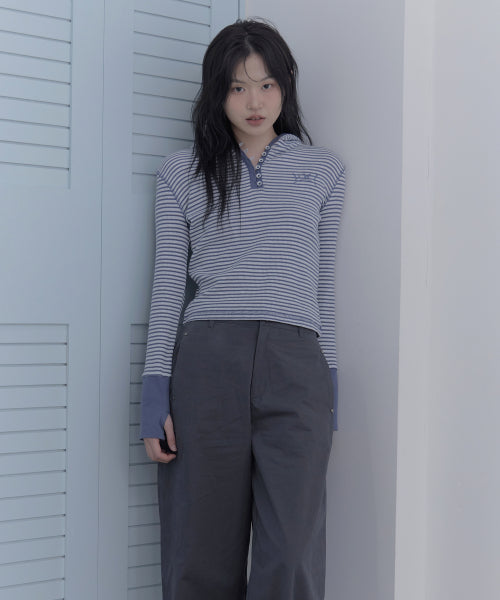 STRIPE WAFFLE HOODIE - 2 COLORS