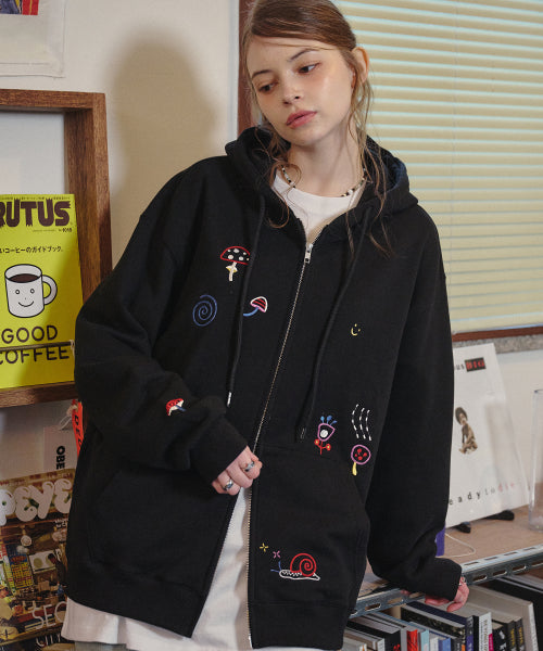 2-WAY STITCH HOOD ZIP-UP - 2 COLORS BLACK