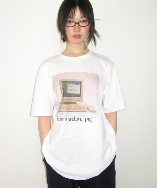 RETRO COMPUTER GRAPHIC OVER FIT T SHIRT - 2 COLORS WHITE