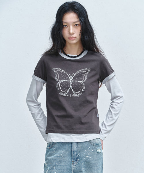 BUTTERFLY GRAPHIC RINGER TOP #徐睿知同款! - 4 COLORS CHARCOAL