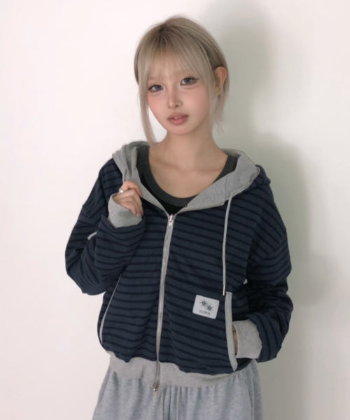 TEE STRIPE HOODIE GREY