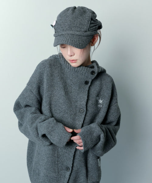 BUTTON HOODIE KNIT CARDIGAN - 2 COLORS CHARCOAL