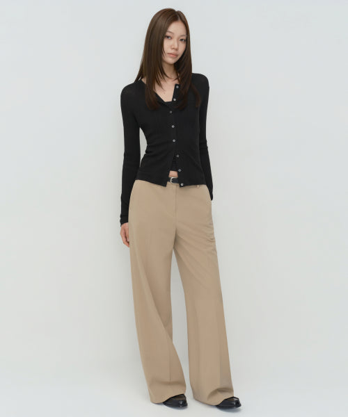 WOMENS WIDE HIDDEN BANDING SLACKS #韓韶禧同款! - 4 COLORS BEIGE
