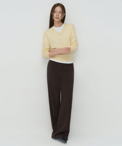 WOMENS WIDE HIDDEN BANDING SLACKS #韓韶禧同款! - 4 COLORS BROWN