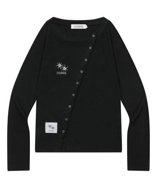 ROUND NECK BUTTON CARDIGAN - 2 COLORS BLACK
