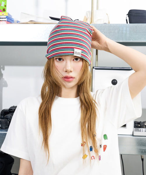 NN LABEL STRIPE BEANIE - 9 COLORS RED