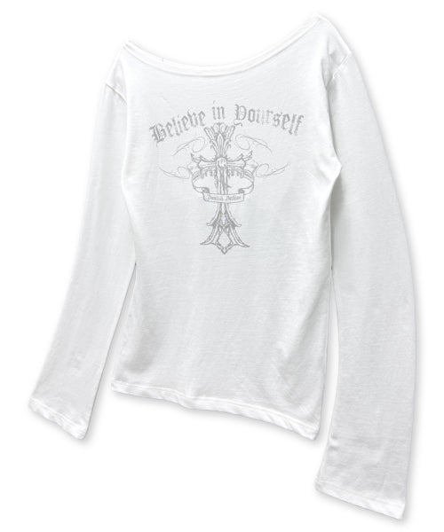 CROSS LETTERING SHOULDER SLEEVE LONG IVORY
