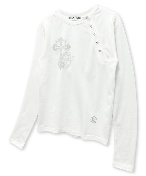 TEE CROSS ASYMMETRY BUTTON SLEEVE LONG - 2 COLORS IVORY