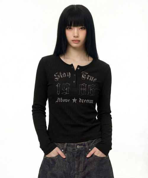 1986 LETTERING BUTTON SLEEVE LONG BLACK