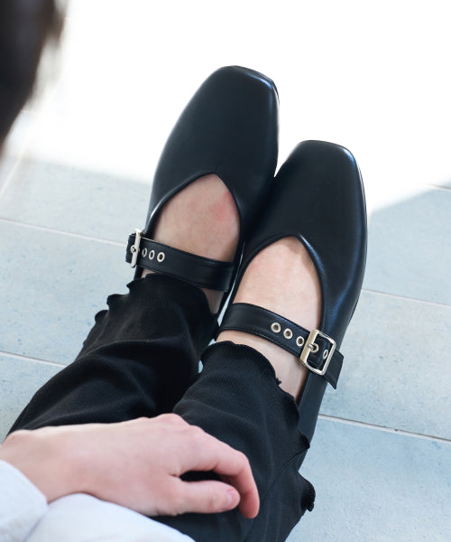 BUCKLE MARY JANE FLAT SHOES BLACK