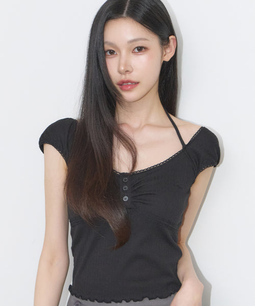 BUTTON HALTER SLEEVELESS - 4 COLORS BLACK