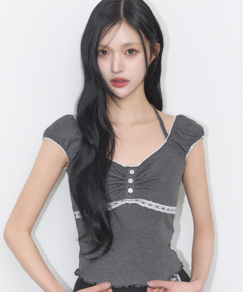 BUTTON HALTER SLEEVELESS - 4 COLORS CHARCOAL