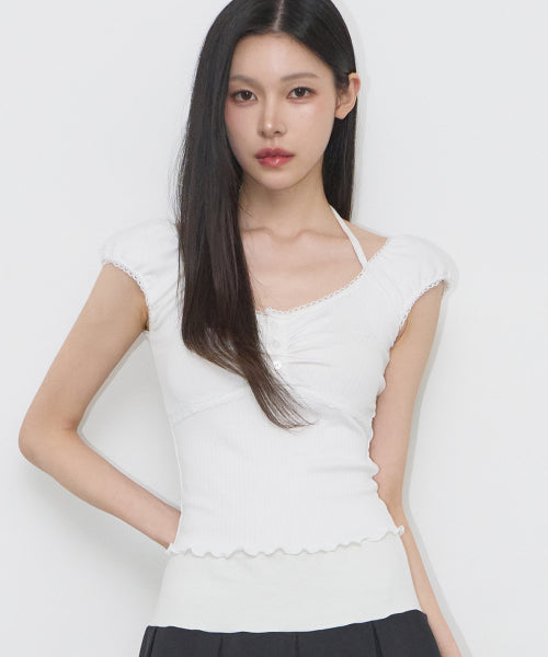 BUTTON HALTER SLEEVELESS - 4 COLORS WHITE