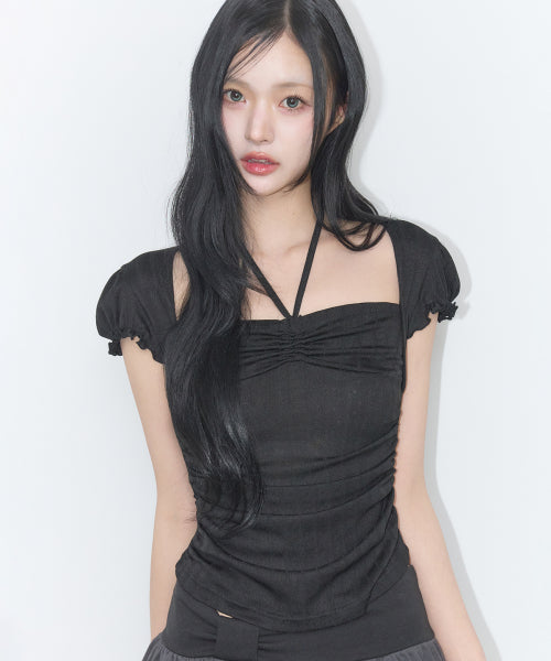 SHIRRING HALTER TOP PINK - 3 COLORS BLACK