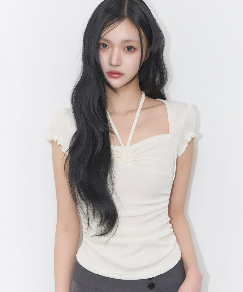 SHIRRING HALTER TOP PINK - 3 COLORS IVORY