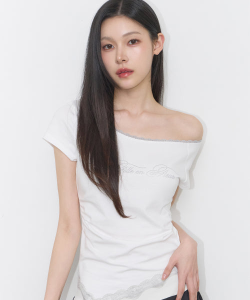 LACE SHIRRING TOP - 3 COLORS WHITE
