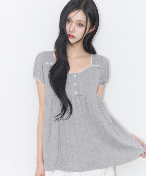 SHIRRING TOP BROWN - 4 COLORS MELANGE GREY
