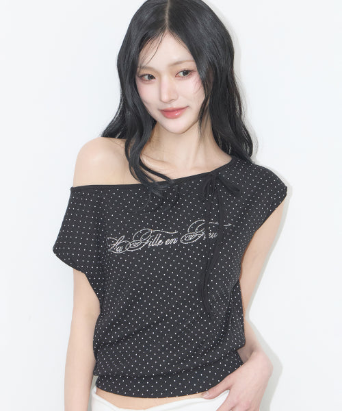 DOT BOAT NECK TOP WHITE - 2 COLORS BLACK