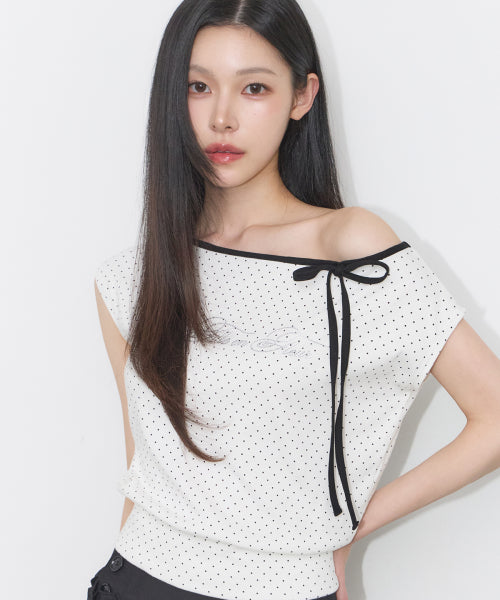DOT BOAT NECK TOP WHITE - 2 COLORS WHITE