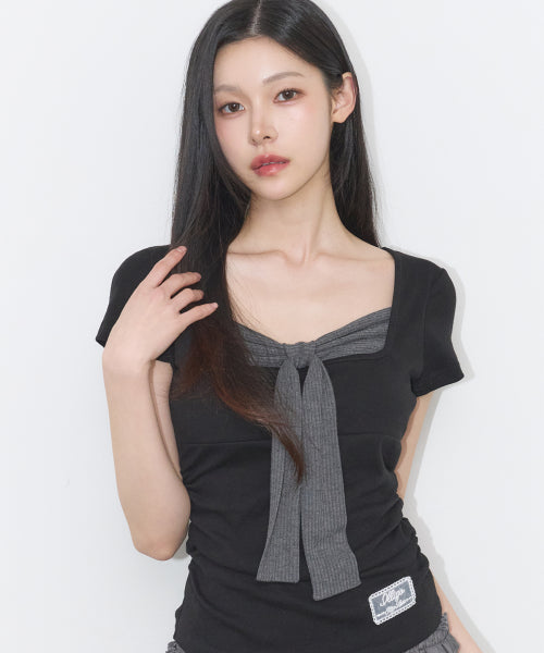 LAYERED RIBBON T-SHIRT - 4 COLORS BLACK