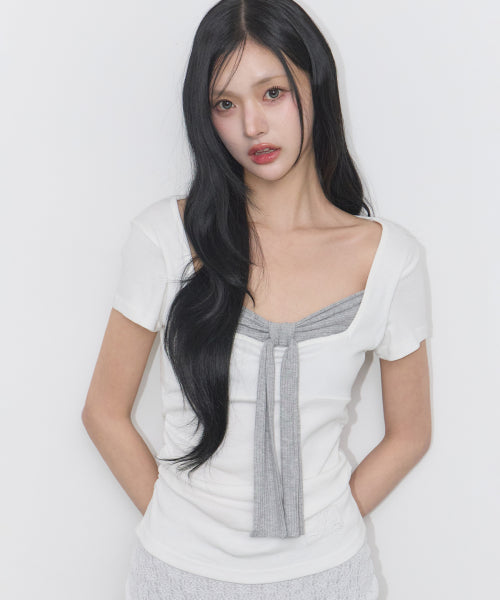 LAYERED RIBBON SHIRT - 4 COLORS WHITE
