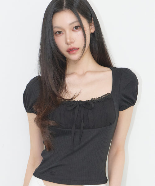 LACE SQUARE NECK BLACK BLACK