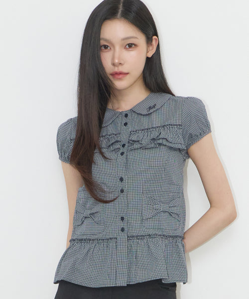 POCKET RUFFLE BLOUSE STRIPE - 4 COLORS NAVY