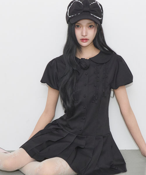 ROSE PLEATS MINI DRESS - 3 COLORS BLACK