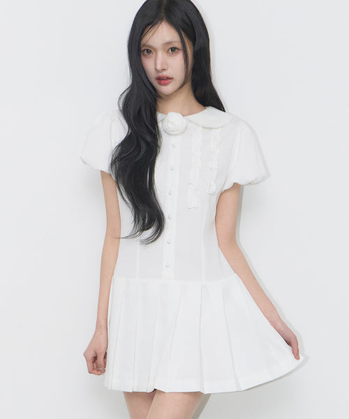 ROSE PLEATS MINI DRESS - 3 COLORS WHITE