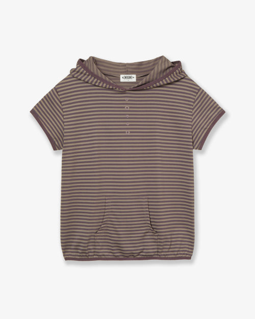 STRIPE HALF SLEEVE HOODIE - 3 COLORS PURPLE