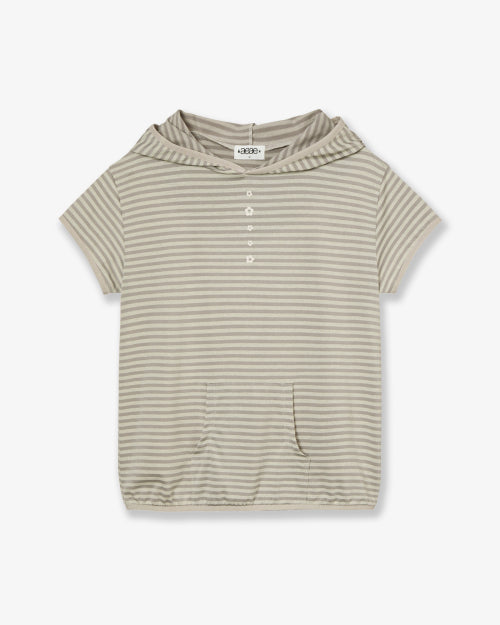 STRIPE HALF SLEEVE HOODIE - 3 COLORS BEIGE