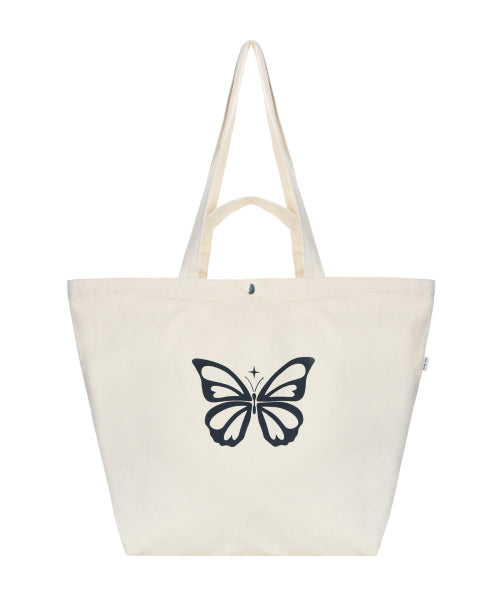 BUTTERFLY GRAPHIC CANVAS BAG OATMEAL - 2 COLORS OATMEAL