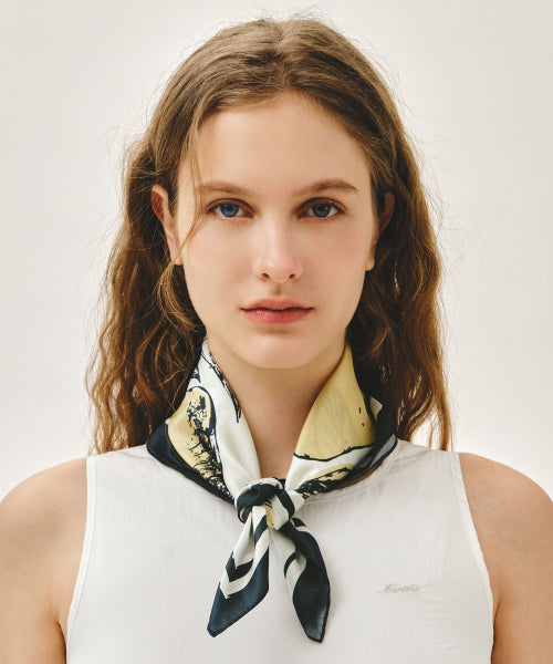 SUMMER PATTERN SILK SCARF - 2 COLORS NAVY