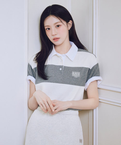 SMALL CLASSIC LOGO RUGBY STRIPE OVERSIZED COLLAR TEE - 3 COLORS IVORY