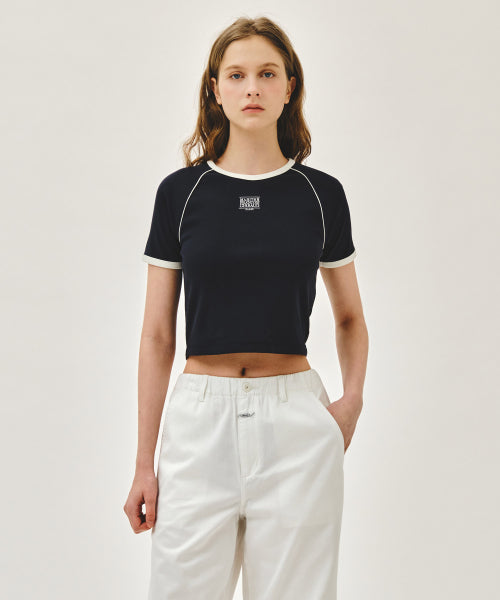 W AEROCOOL SMALL CLASSIC LOGO RINGER SLIM CROP TEE - 3 COLORS NAVY