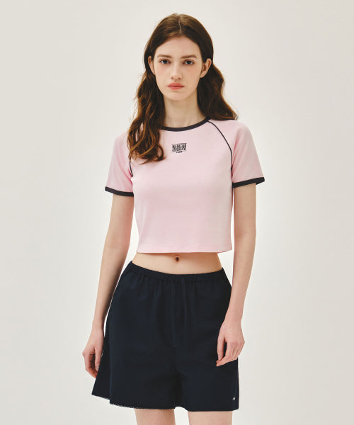 W AEROCOOL SMALL CLASSIC LOGO RINGER SLIM CROP TEE - 3 COLORS PINK