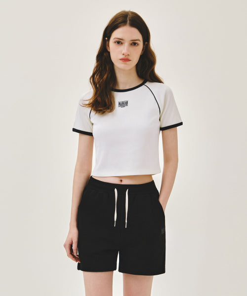 W AEROCOOL SMALL CLASSIC LOGO RINGER SLIM CROP TEE - 3 COLORS IVORY
