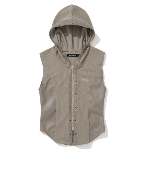 W EYELET CONTRAST HOOD VEST - - 2 COLORS BEIGE