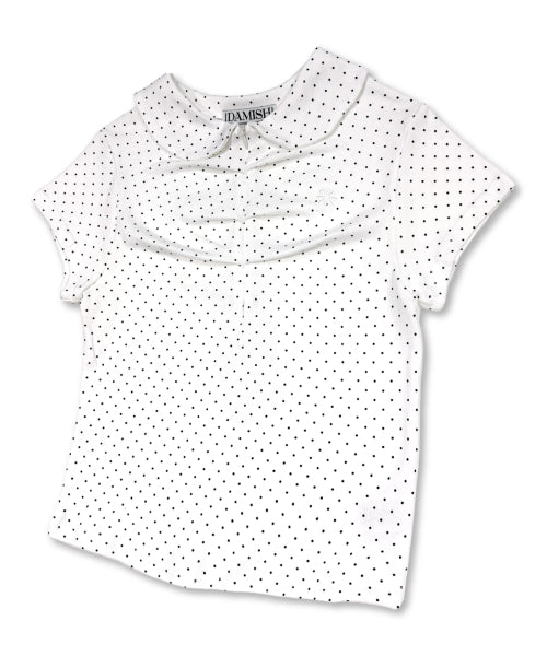 DOT SHIRRING COLLAR TEE WHITE