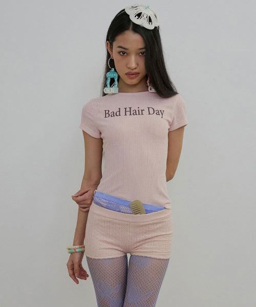 BAD HAIR DAY BABY TEE - 3 COLORS PEACH