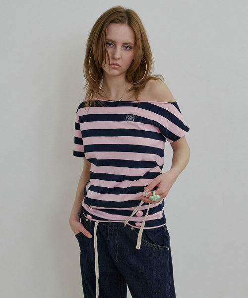 BUTTON STRIPE TEE YELLOW - 3 COLORS PINK