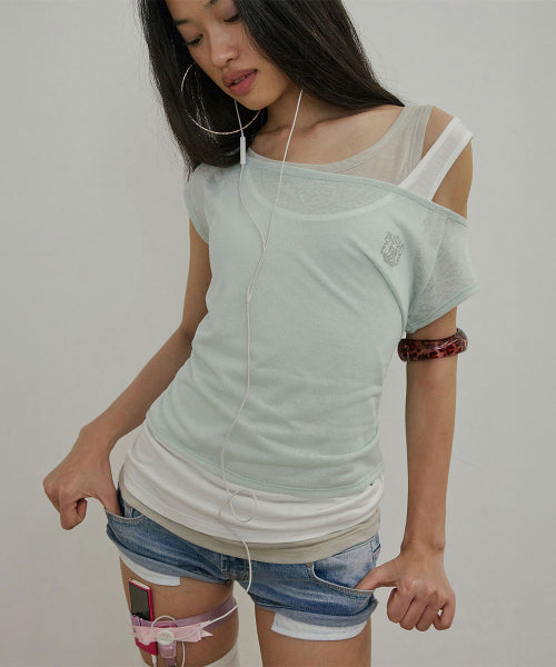 LAZY SLEEVELESS LAYERED TEE PALE - 3 COLORS MINT
