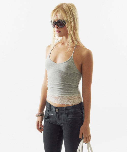 DOT LACE HALTER TOP - 3 COLORS MELANGE GREY