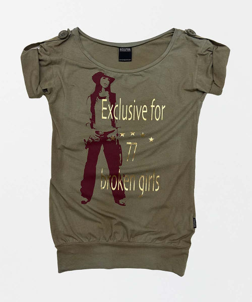 BROKEN GIRLS ROLL UP TEE - 4 COLORS KHAKI